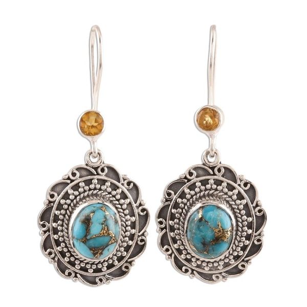 Alternate image for Citrine and Composite Turquoise Dangle Earrings from India Royal Complement