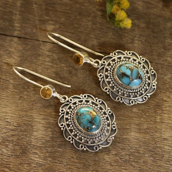 Alternate image for Citrine and Composite Turquoise Dangle Earrings from India Royal Complement
