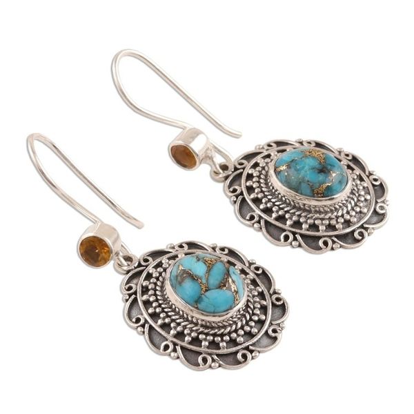 Alternate image for Citrine and Composite Turquoise Dangle Earrings from India Royal Complement