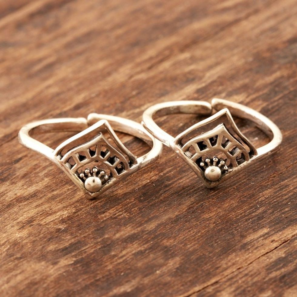 Handmade Sterling Silver Toe Rings from India Pair 'Diamond Tiara'