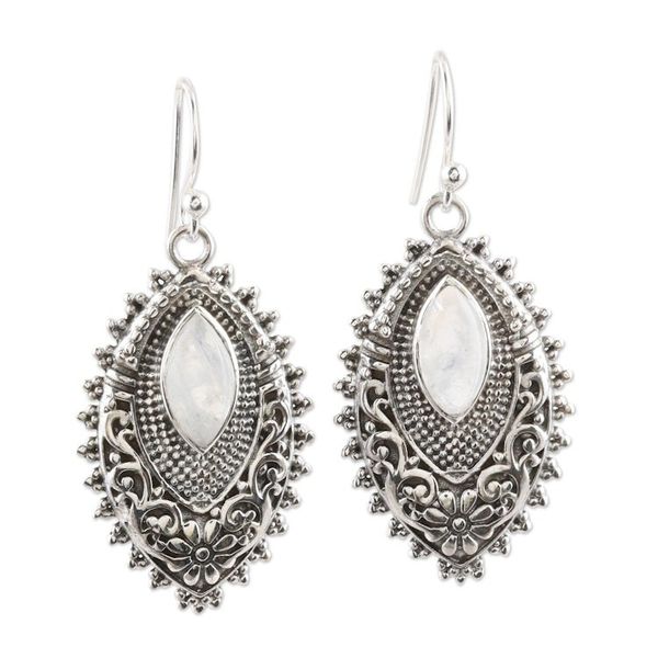 Alternate image for Rainbow Moonstone Cabochon Sterling Silver Dangle Earrings Misty Fantasy