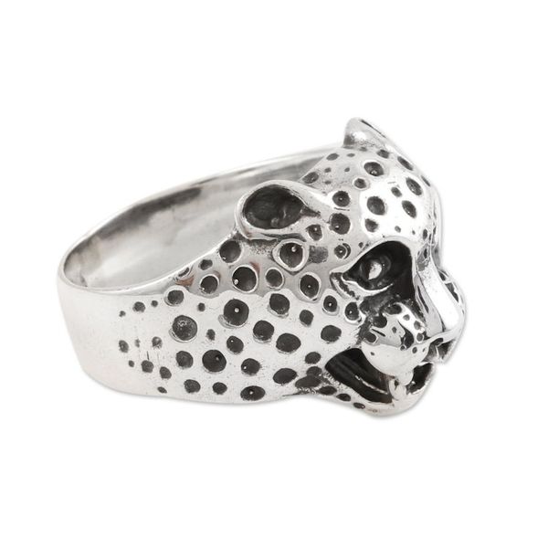 Alternate image for Roaring Cheetah Sterling Silver Mens Ring Roaring Cheetah