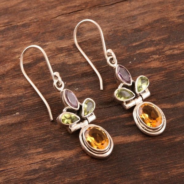 Alternate image for Multi-Gemstone Dangle Earrings from India Petal Play