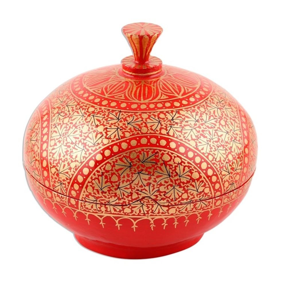 Round Lidded Decorative Papier Mache and Wood Box 'Kashmir Magnificence'