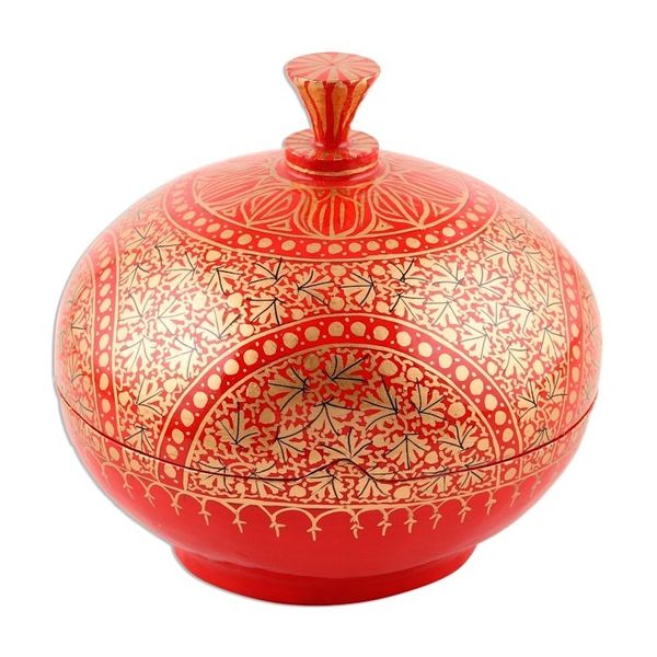 Alternate image for Round Lidded Decorative Papier Mache and Wood Box Kashmir Magnificence