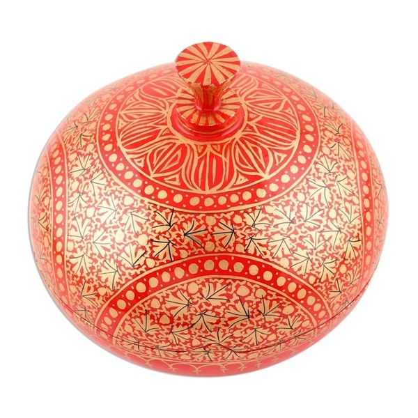 Alternate image for Round Lidded Decorative Papier Mache and Wood Box Kashmir Magnificence