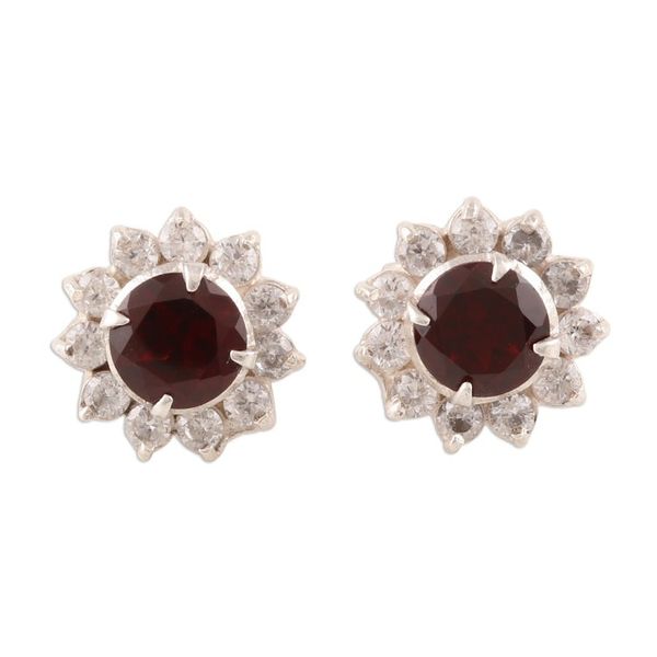 Alternate image for Floral Garnet Stud Earrings Crafted in India Gleaming Flower