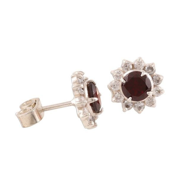 Alternate image for Floral Garnet Stud Earrings Crafted in India Gleaming Flower