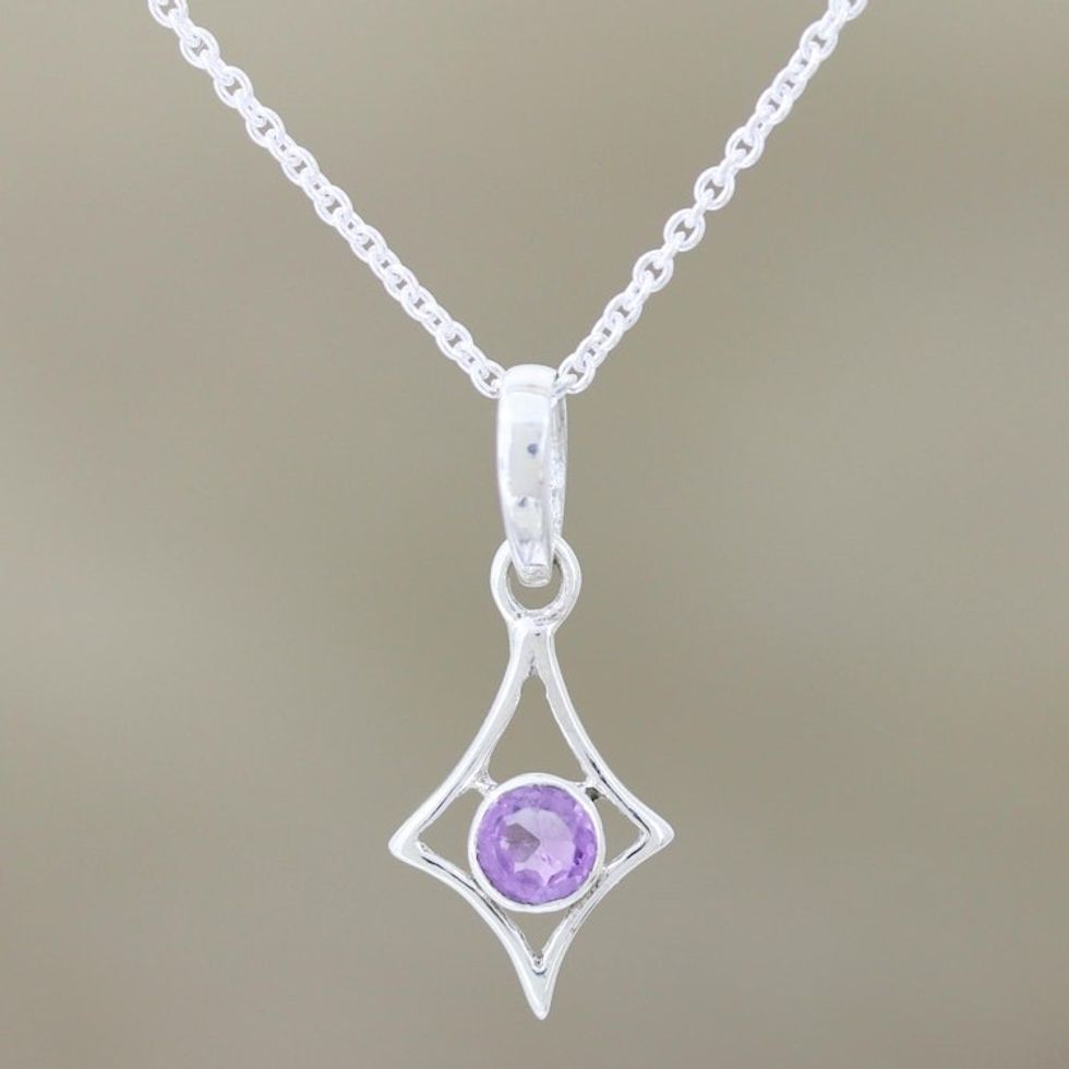Sterling Silver and Bezel Set Amethyst Pendant Necklace 'Lilacs'