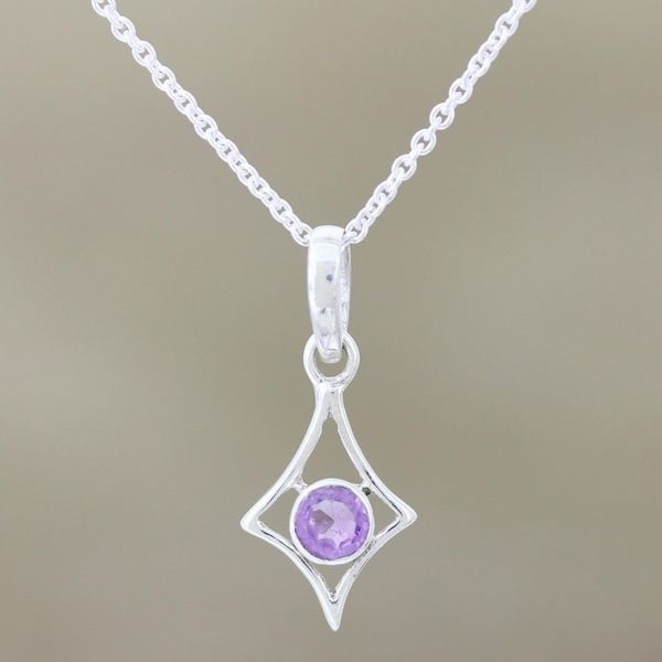Alternate image for Sterling Silver and Bezel Set Amethyst Pendant Necklace Lilacs
