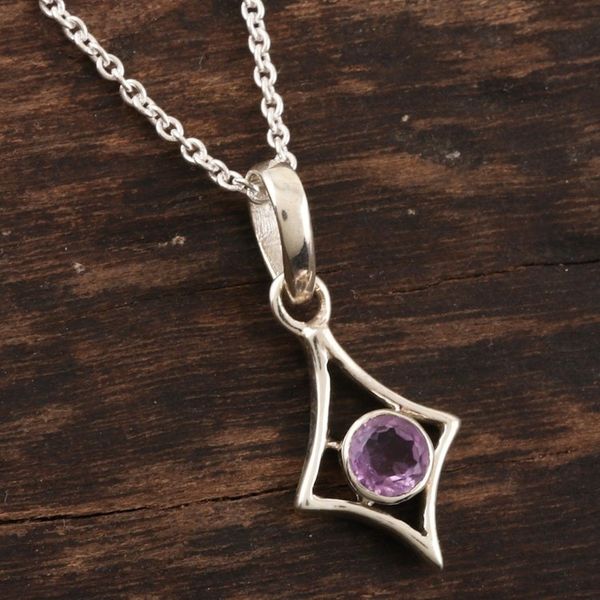 Alternate image for Sterling Silver and Bezel Set Amethyst Pendant Necklace Lilacs