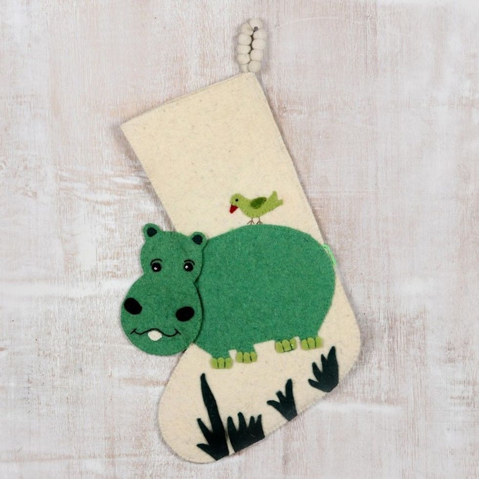 Hippo Wool Felt Christmas Stocking 'Happy Hippo'