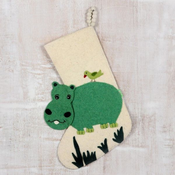 Alternate image for Hippo Wool Felt Christmas Stocking Happy Hippo