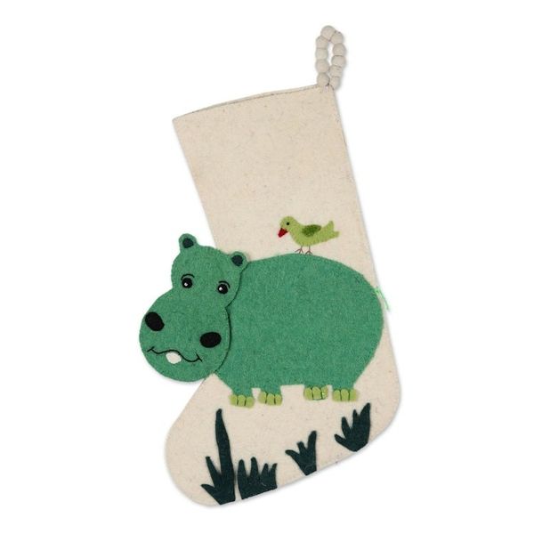 Alternate image for Hippo Wool Felt Christmas Stocking Happy Hippo