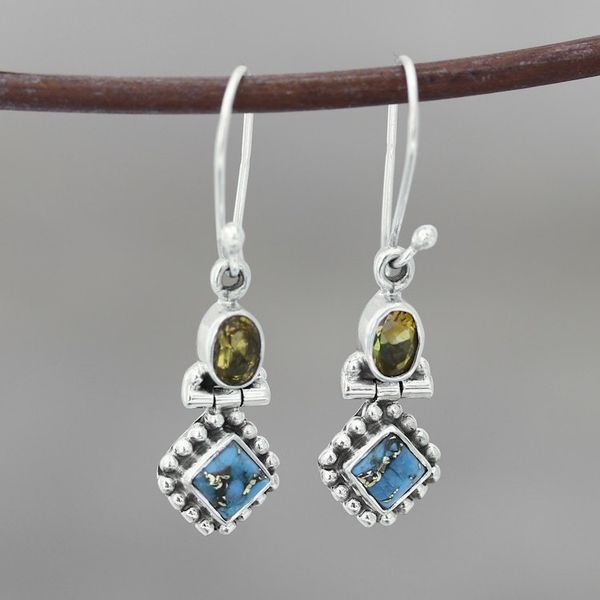 Alternate image for Citrine and Composite Turquoise Dangle Earrings from India Sunny Delight