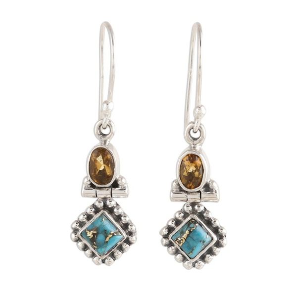 Alternate image for Citrine and Composite Turquoise Dangle Earrings from India Sunny Delight