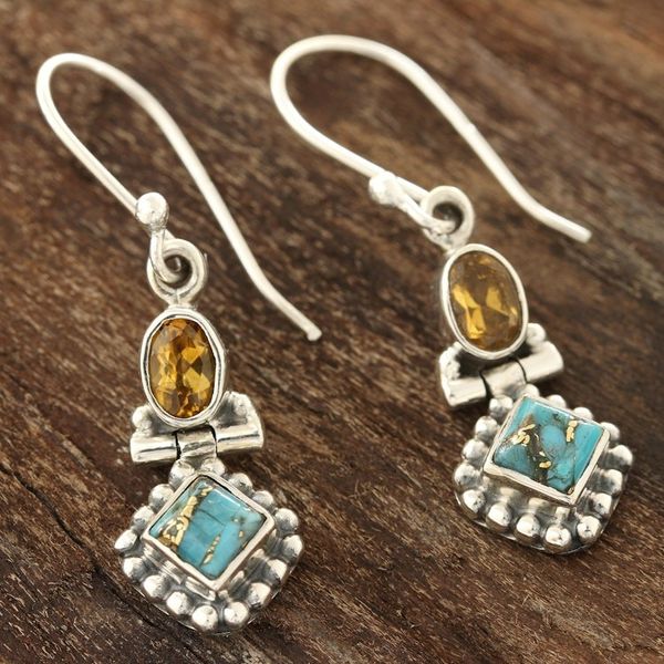 Alternate image for Citrine and Composite Turquoise Dangle Earrings from India Sunny Delight