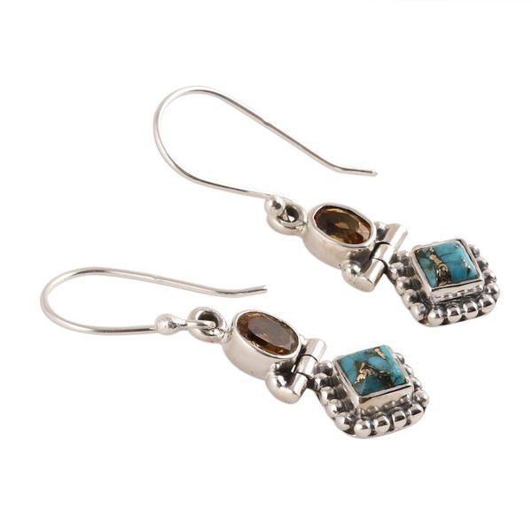 Alternate image for Citrine and Composite Turquoise Dangle Earrings from India Sunny Delight