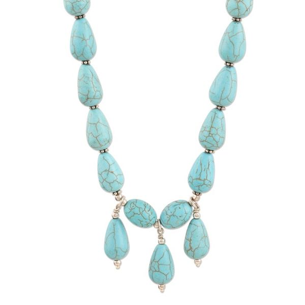 Alternate image for Handmade Calcite Beaded Pendant Necklace from India Blue Fountain