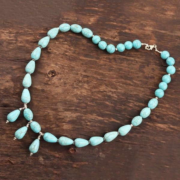 Alternate image for Handmade Calcite Beaded Pendant Necklace from India Blue Fountain