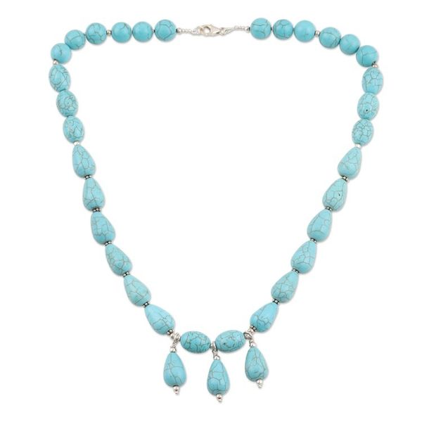 Alternate image for Handmade Calcite Beaded Pendant Necklace from India Blue Fountain