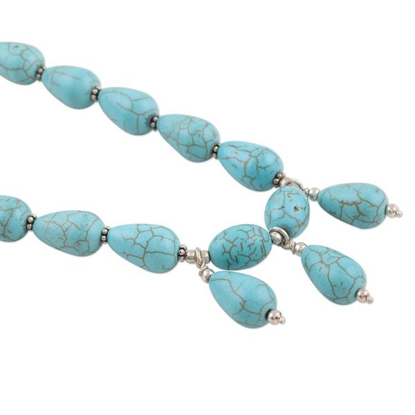 Alternate image for Handmade Calcite Beaded Pendant Necklace from India Blue Fountain