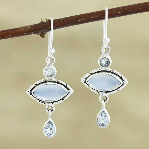 Alternate image for Chalcedony and Blue Topaz Sterling Silver Dangle Earrings Blue Fusion
