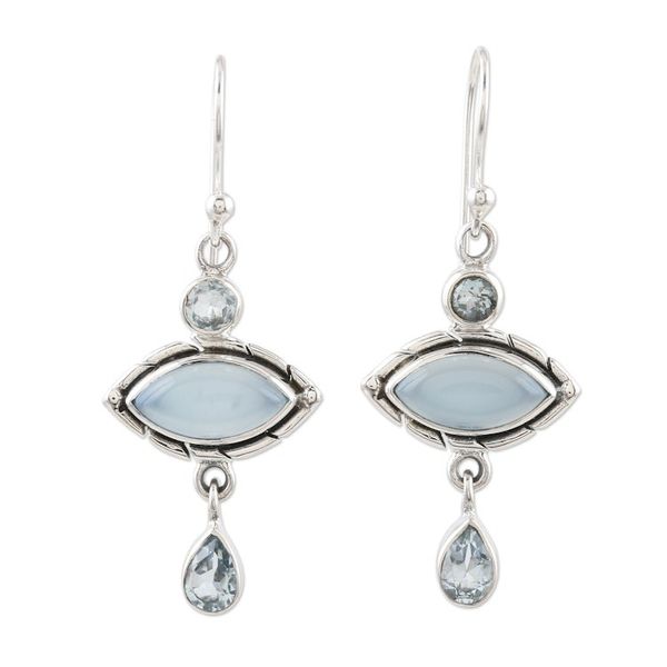 Alternate image for Chalcedony and Blue Topaz Sterling Silver Dangle Earrings Blue Fusion