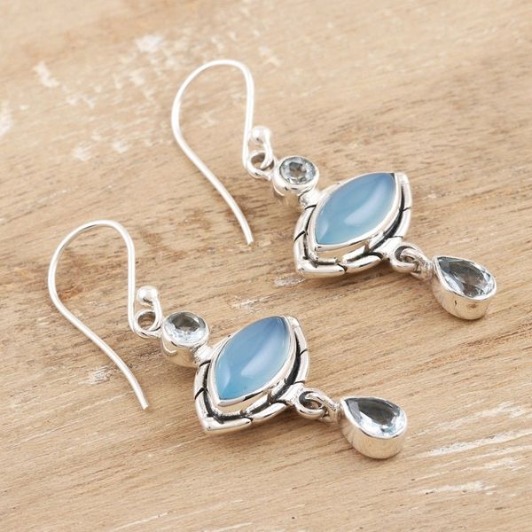 Alternate image for Chalcedony and Blue Topaz Sterling Silver Dangle Earrings Blue Fusion