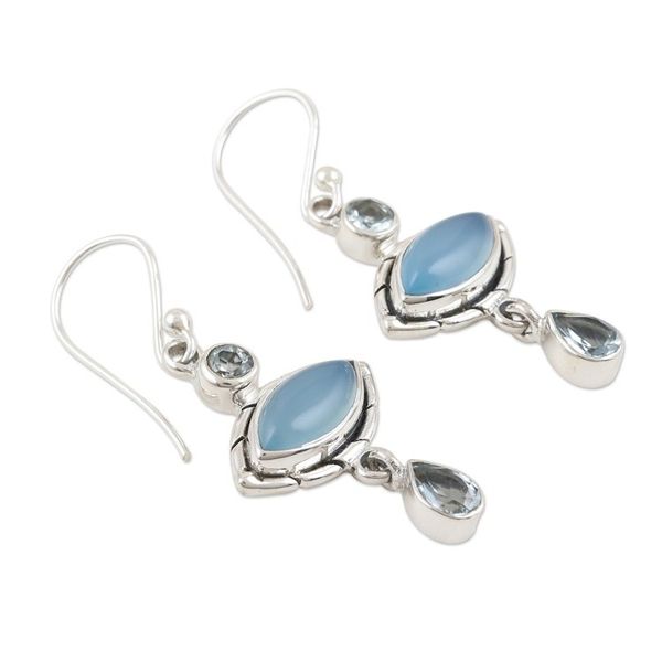 Alternate image for Chalcedony and Blue Topaz Sterling Silver Dangle Earrings Blue Fusion