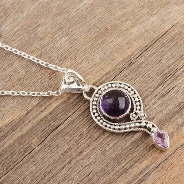 Alternate image for Hand Crafted Sterling SIlver and Amethyst Necklace Graceful Query