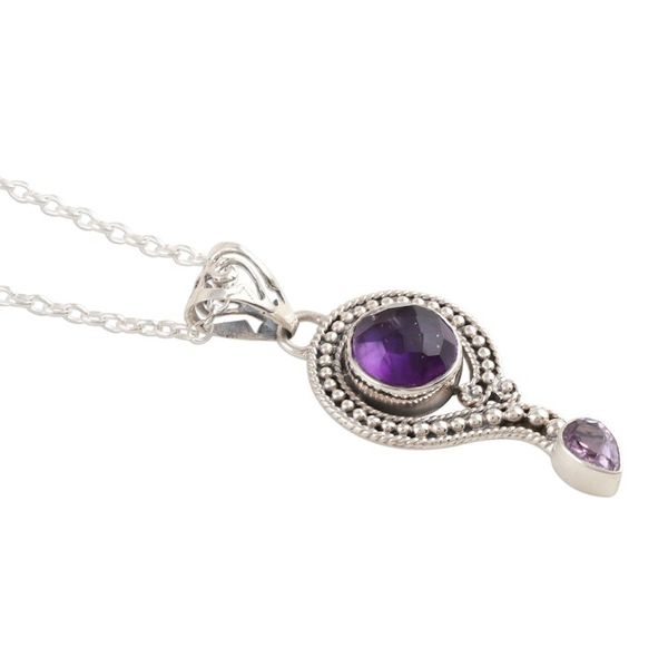 Alternate image for Hand Crafted Sterling SIlver and Amethyst Necklace Graceful Query