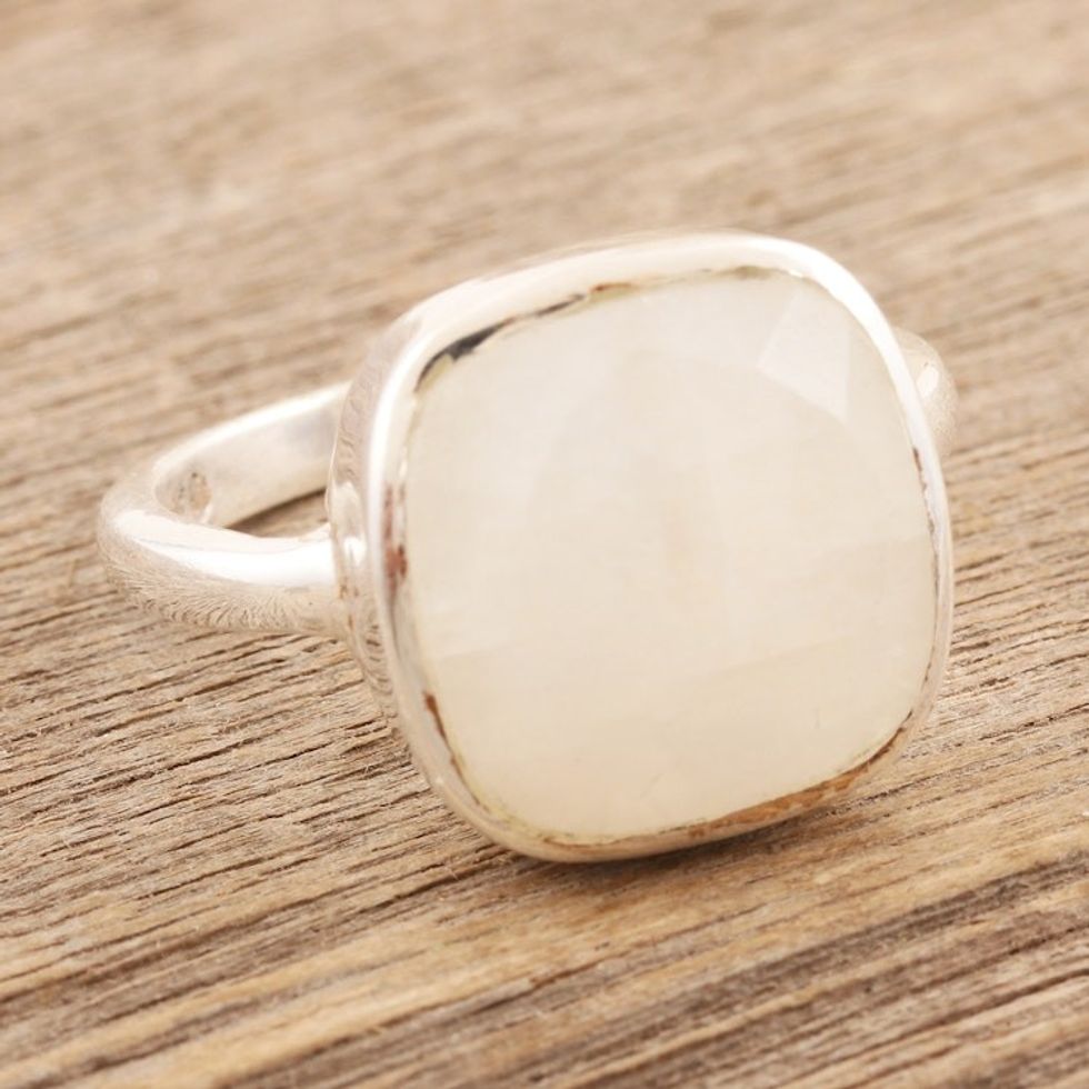 Sterling Silver and Rainbow Moonstone Cocktail Ring 'Misty Poetry'