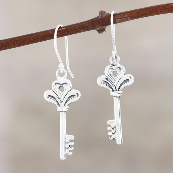 Alternate image for Sterling Silver Key Dangle Earrings from India Powerful Keys