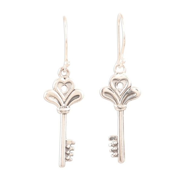 Alternate image for Sterling Silver Key Dangle Earrings from India Powerful Keys