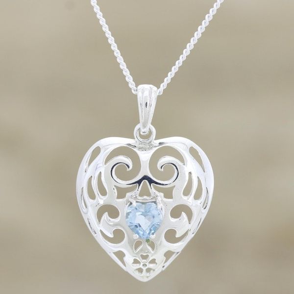 Alternate image for Romantic Blue Topaz Heart Pendant Necklace Heart of Jaipur