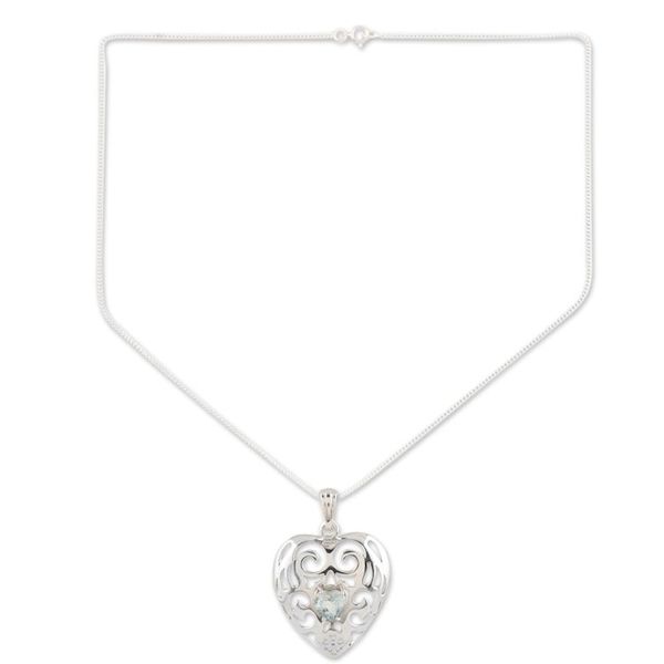 Alternate image for Romantic Blue Topaz Heart Pendant Necklace Heart of Jaipur