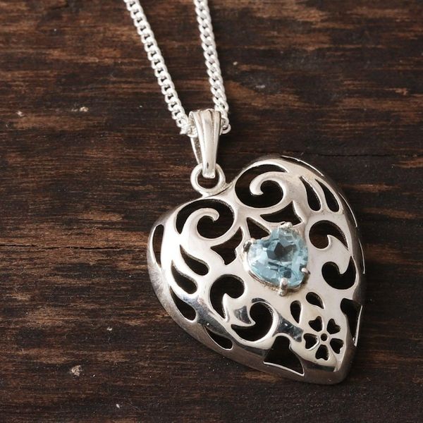 Alternate image for Romantic Blue Topaz Heart Pendant Necklace Heart of Jaipur