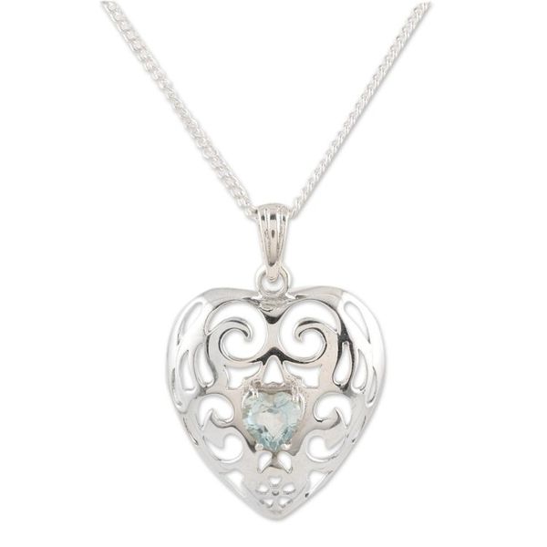 Alternate image for Romantic Blue Topaz Heart Pendant Necklace Heart of Jaipur