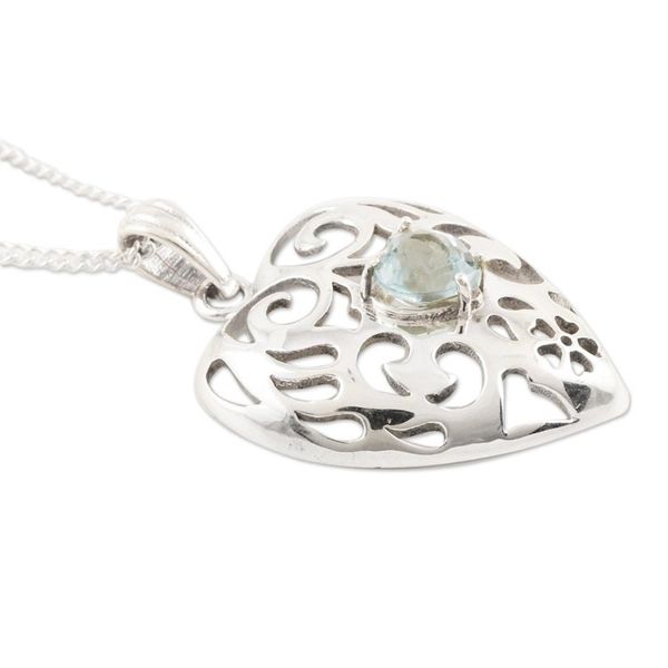 Alternate image for Romantic Blue Topaz Heart Pendant Necklace Heart of Jaipur