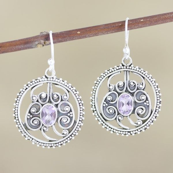 Alternate image for Artisan Made Amethyst and Sterling Silver Dangle Earrings Lilac Loop