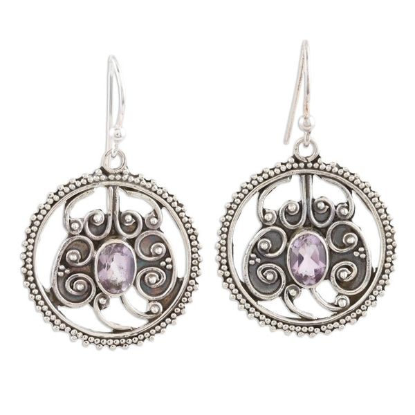 Alternate image for Artisan Made Amethyst and Sterling Silver Dangle Earrings Lilac Loop
