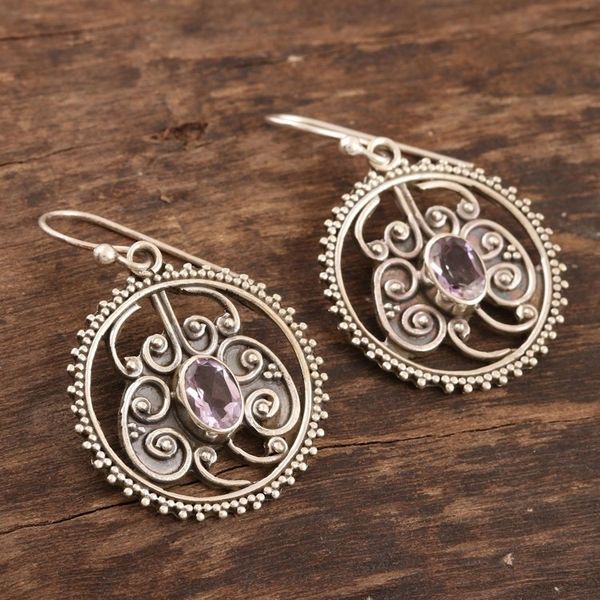 Alternate image for Artisan Made Amethyst and Sterling Silver Dangle Earrings Lilac Loop