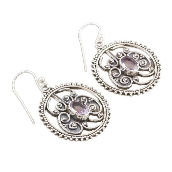 Alternate image for Artisan Made Amethyst and Sterling Silver Dangle Earrings Lilac Loop