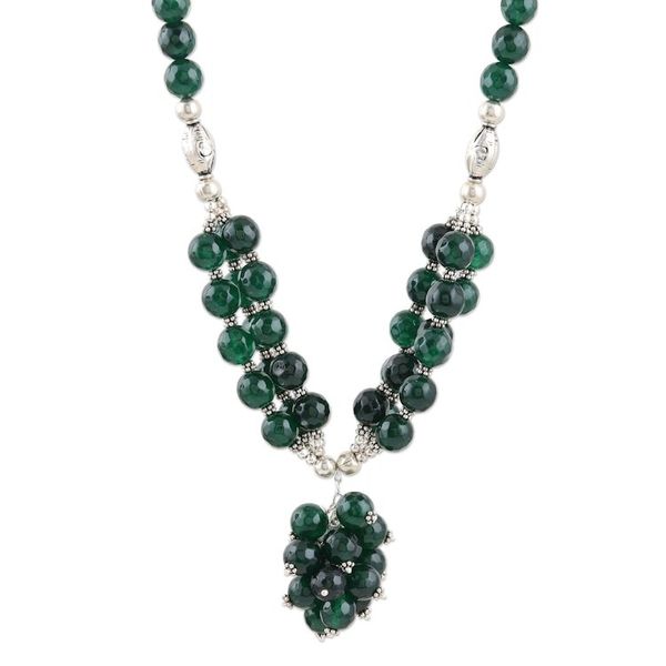 Alternate image for Hand Made Onyx and Sterling Silver Pendant Necklace Bouquet in Green