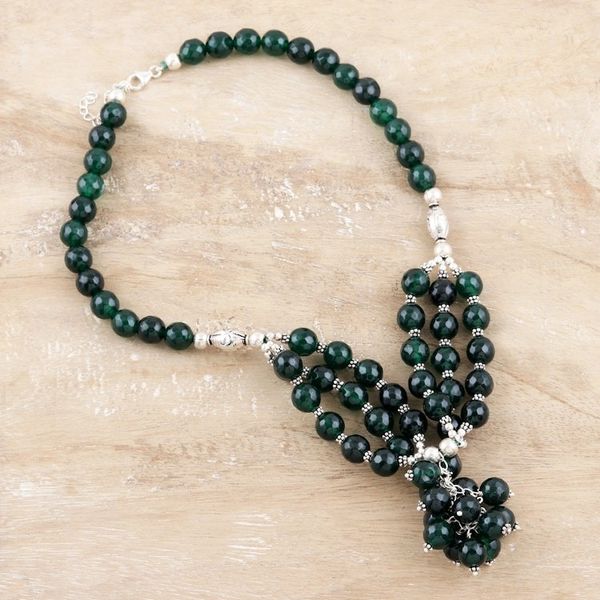 Alternate image for Hand Made Onyx and Sterling Silver Pendant Necklace Bouquet in Green