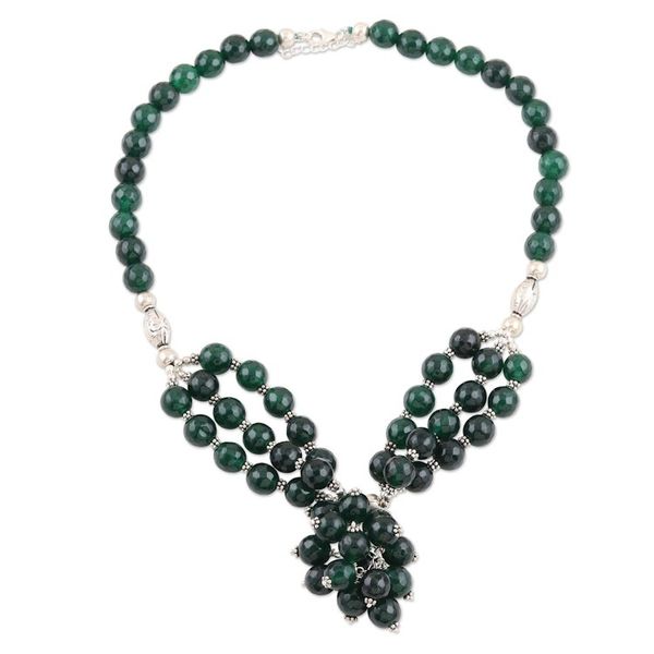 Alternate image for Hand Made Onyx and Sterling Silver Pendant Necklace Bouquet in Green