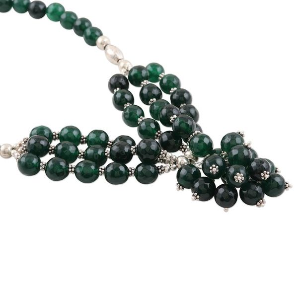 Alternate image for Hand Made Onyx and Sterling Silver Pendant Necklace Bouquet in Green