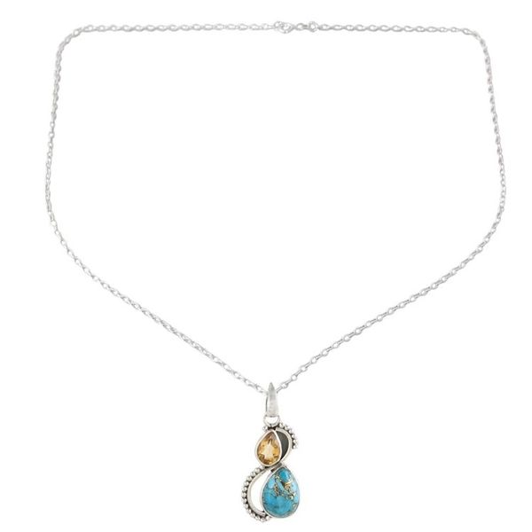Alternate image for Citrine and Composite Turquoise Teardrop Pendant Necklace Two Teardrops