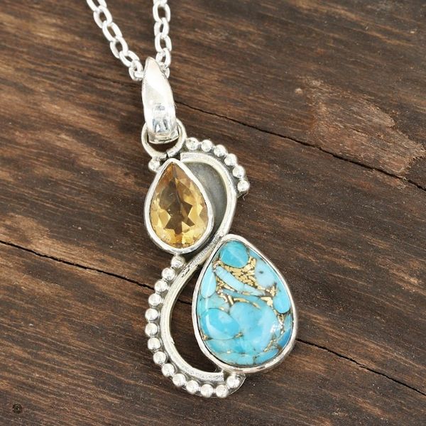Alternate image for Citrine and Composite Turquoise Teardrop Pendant Necklace Two Teardrops